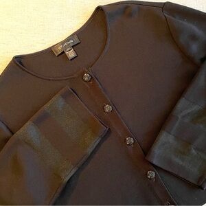 St. John Black Cardigan Top Wool Blend Cropped Button Up Womens XL
